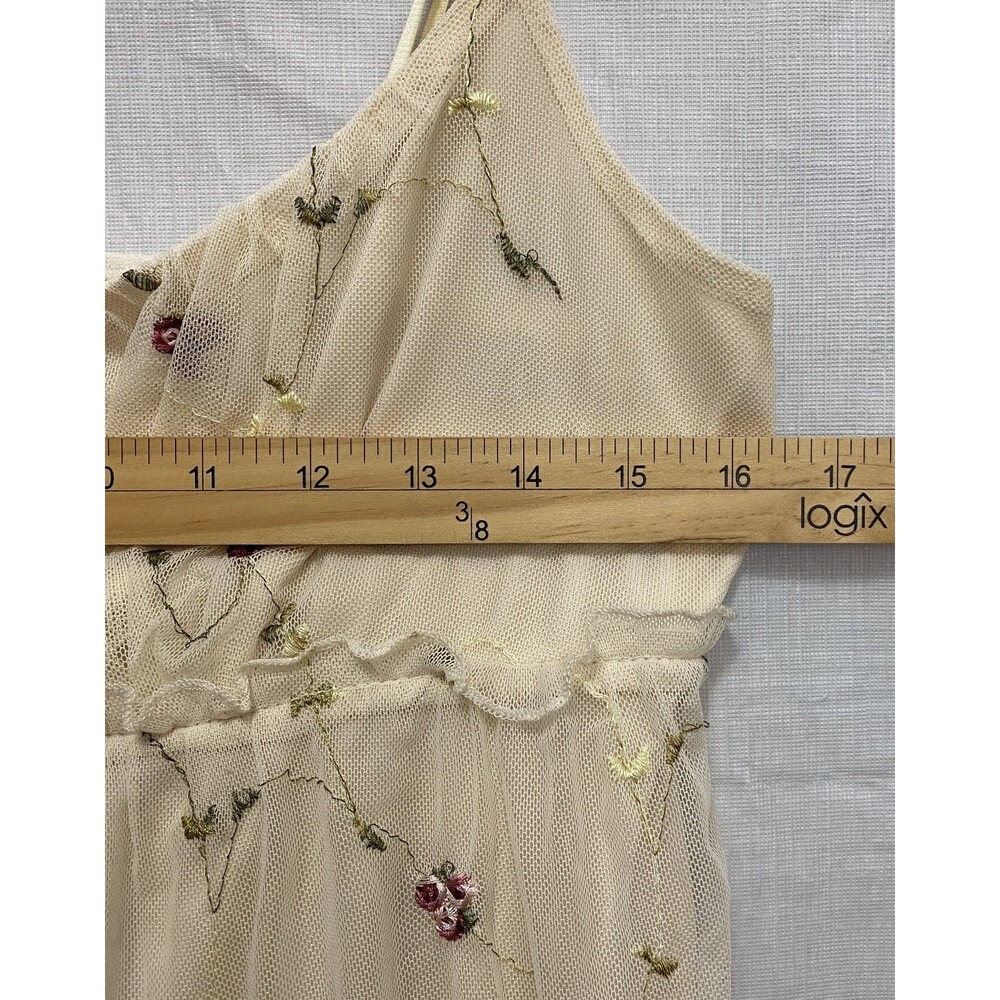 Trixxi Women Mini Dress Sz M Ivory Floral Embroidered Spaghetti Strap Mesh NWT - Picture 12 of 13